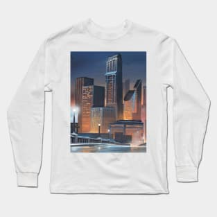 OCP Building - Old Detroit Skyline Night Long Sleeve T-Shirt